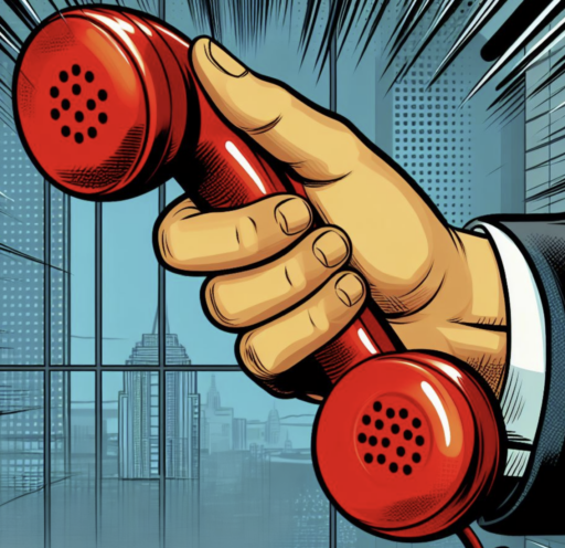An image of a hand holding a red phone, implying an ethics hotline.